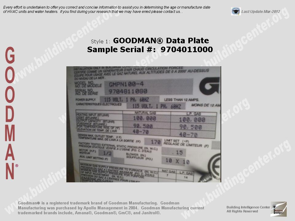 Air Conditioner Serial Number Decoder Goodman